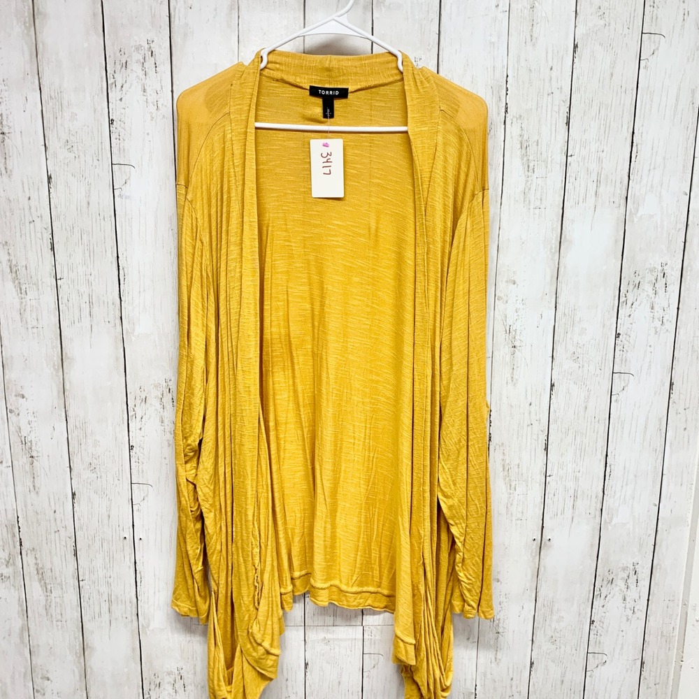 Torid Open Front Cardigan Womens Size 6 6X Yellow Slub Knit Rayon Lightweight